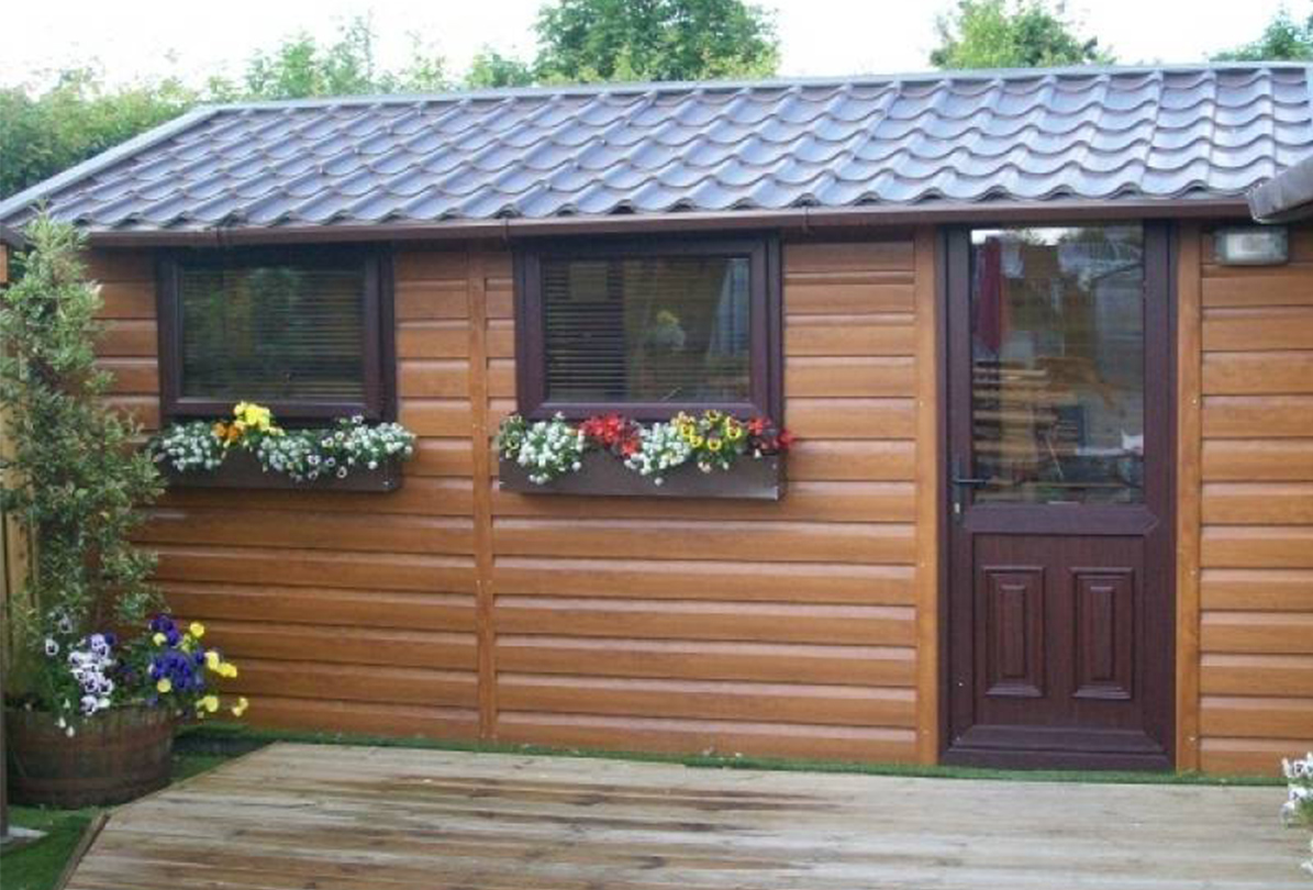 timber effect pvc steel sheds & woodgrain effect sheds